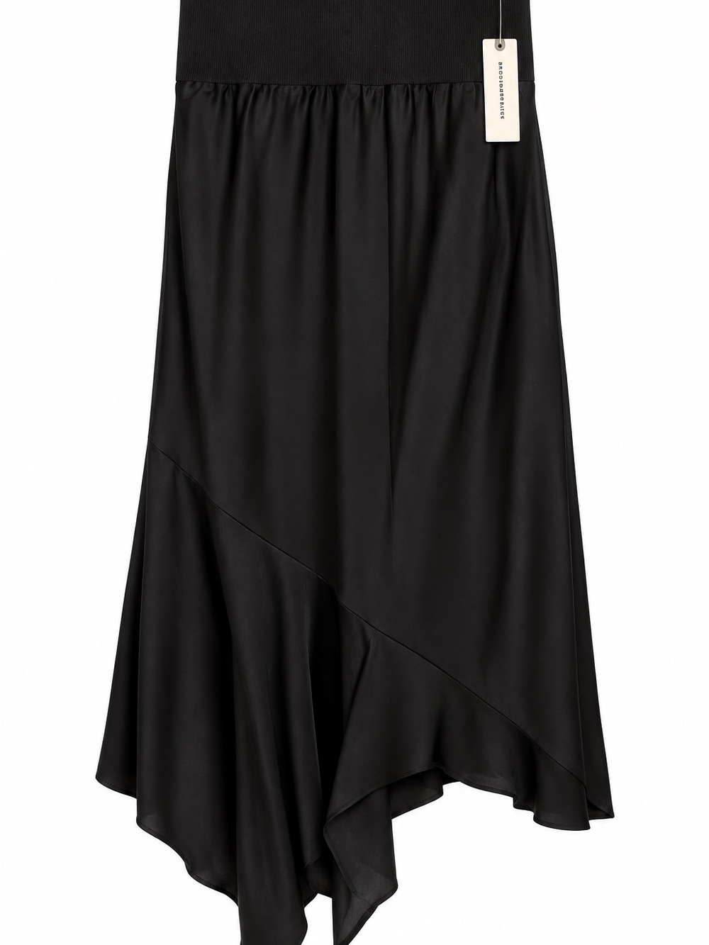 NWT By Anthropologie Black Satin Asymmetrical Midi Skirt XS $78